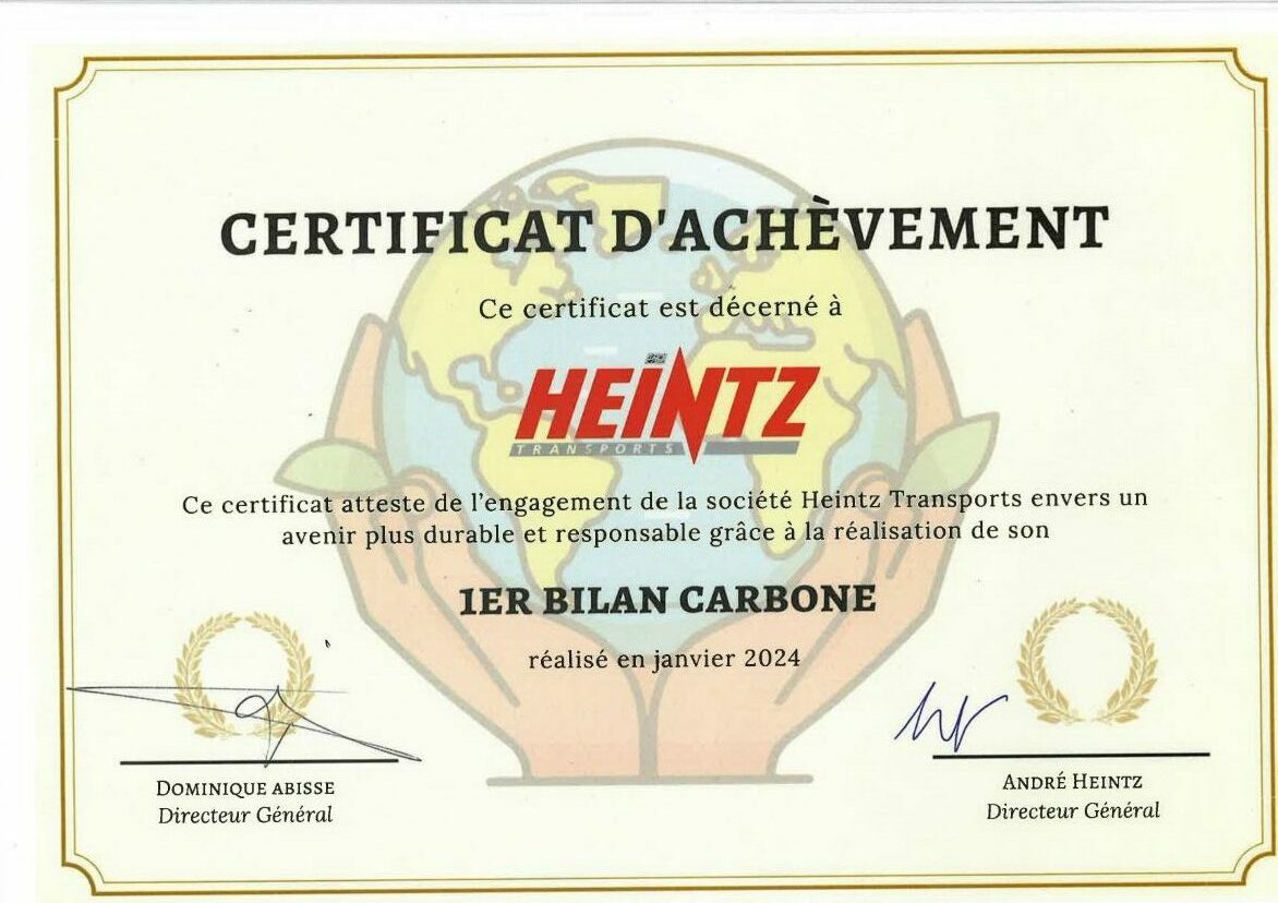 Certificat d'achèvement premier bilan carbone 